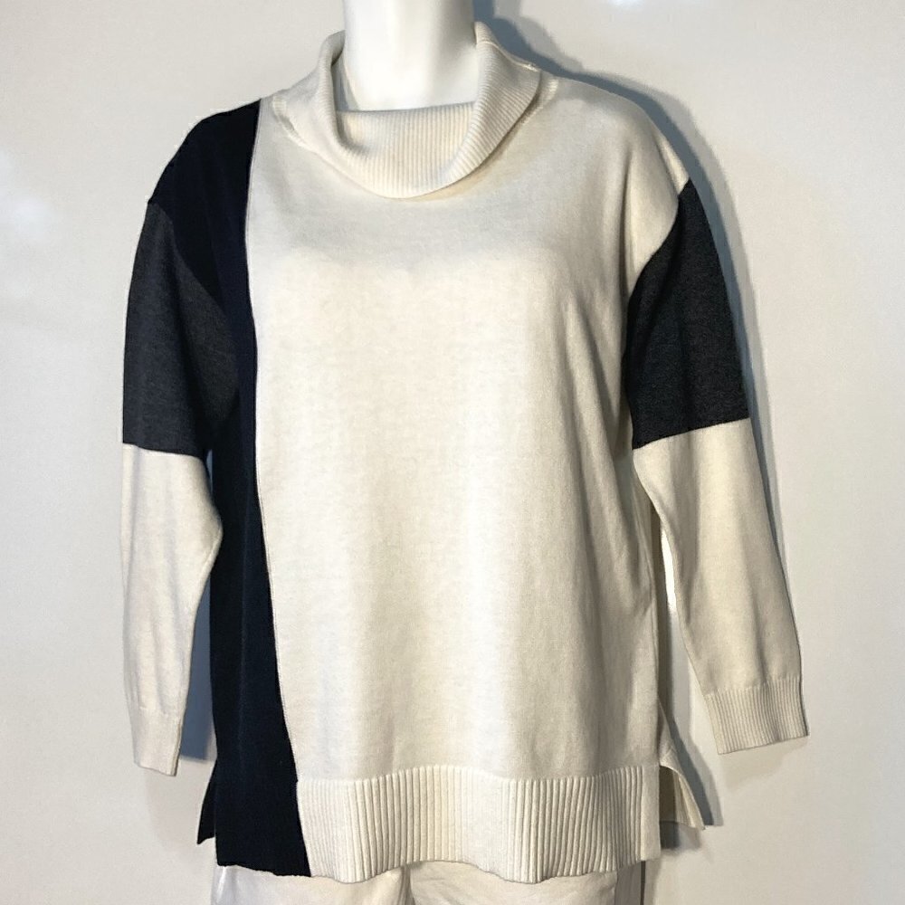 Talbots SZ M Color Block longline turtleneck modal blend sweater comfy warm